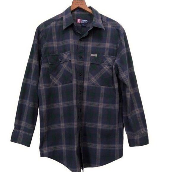Chaps Mens Plaid Button Up Shirt Size M Blue & Green 100% Cotton Long Sleeve - Picture 1 of 8
